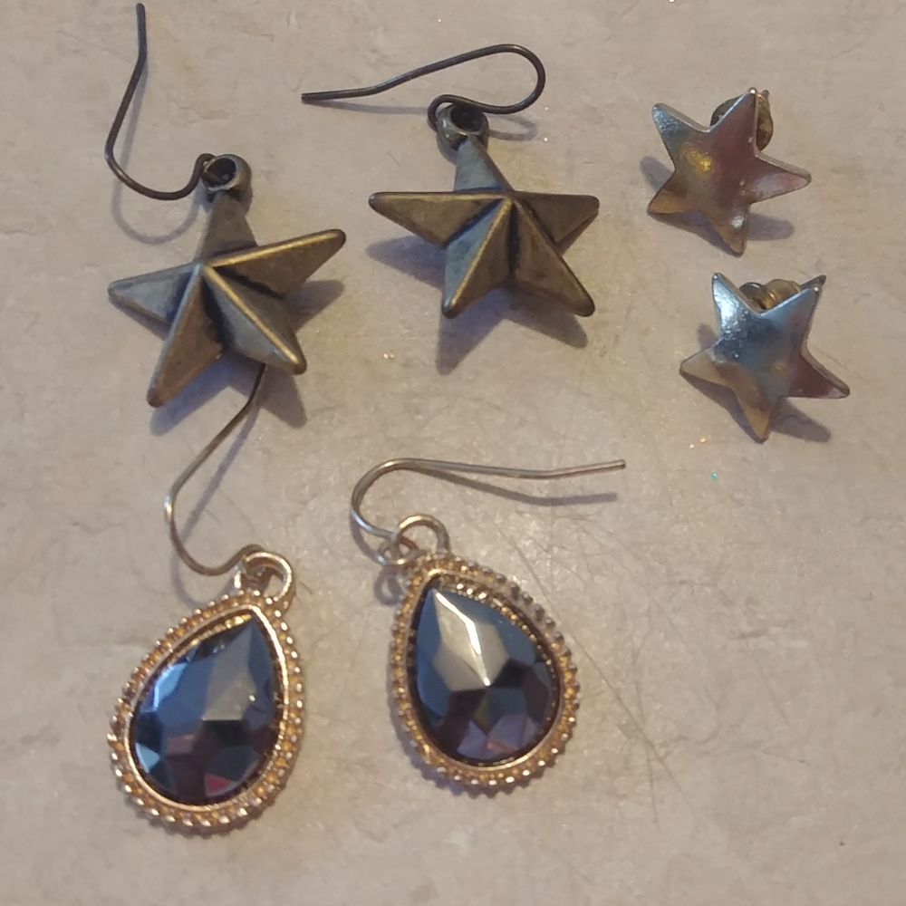 Set of 3 Star  Earrings